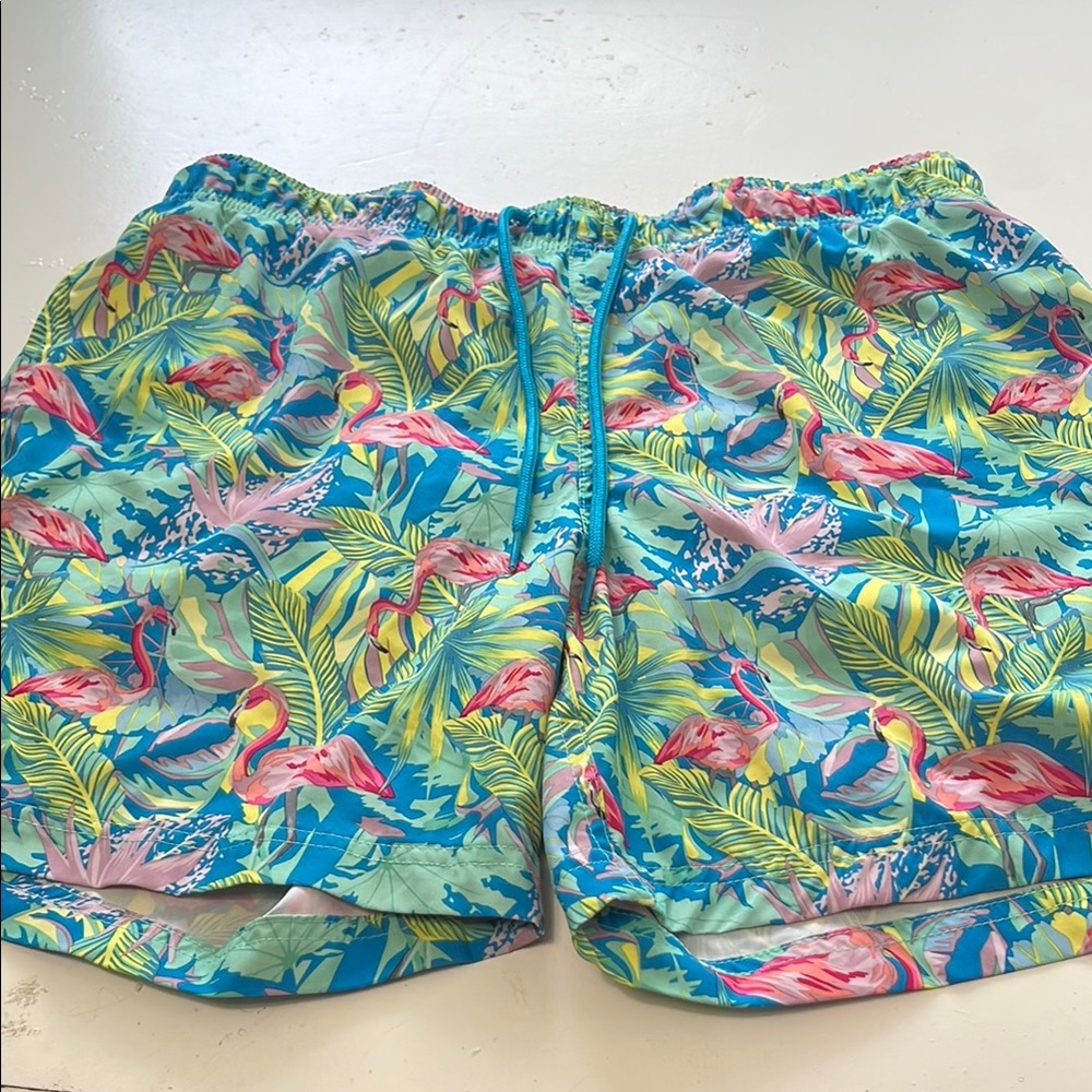 George Medium Multicolor Tropical Flamingo Elastic Waist Board Shorts/Swim Trunk